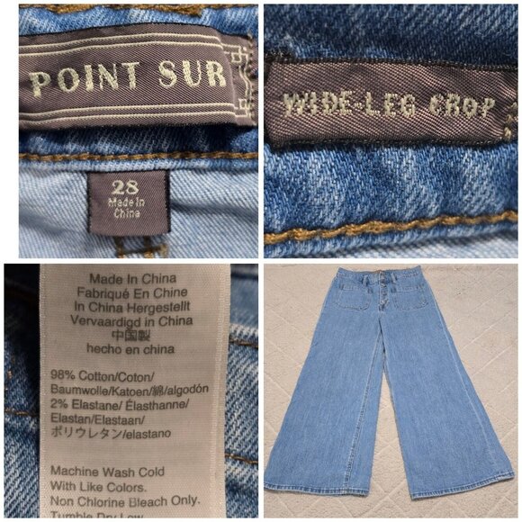 Point Sur Denim Womens Blue Wide Leg Cropped Jeans Pockets Button‎ Fly Size 28 - Picture 8 of 12